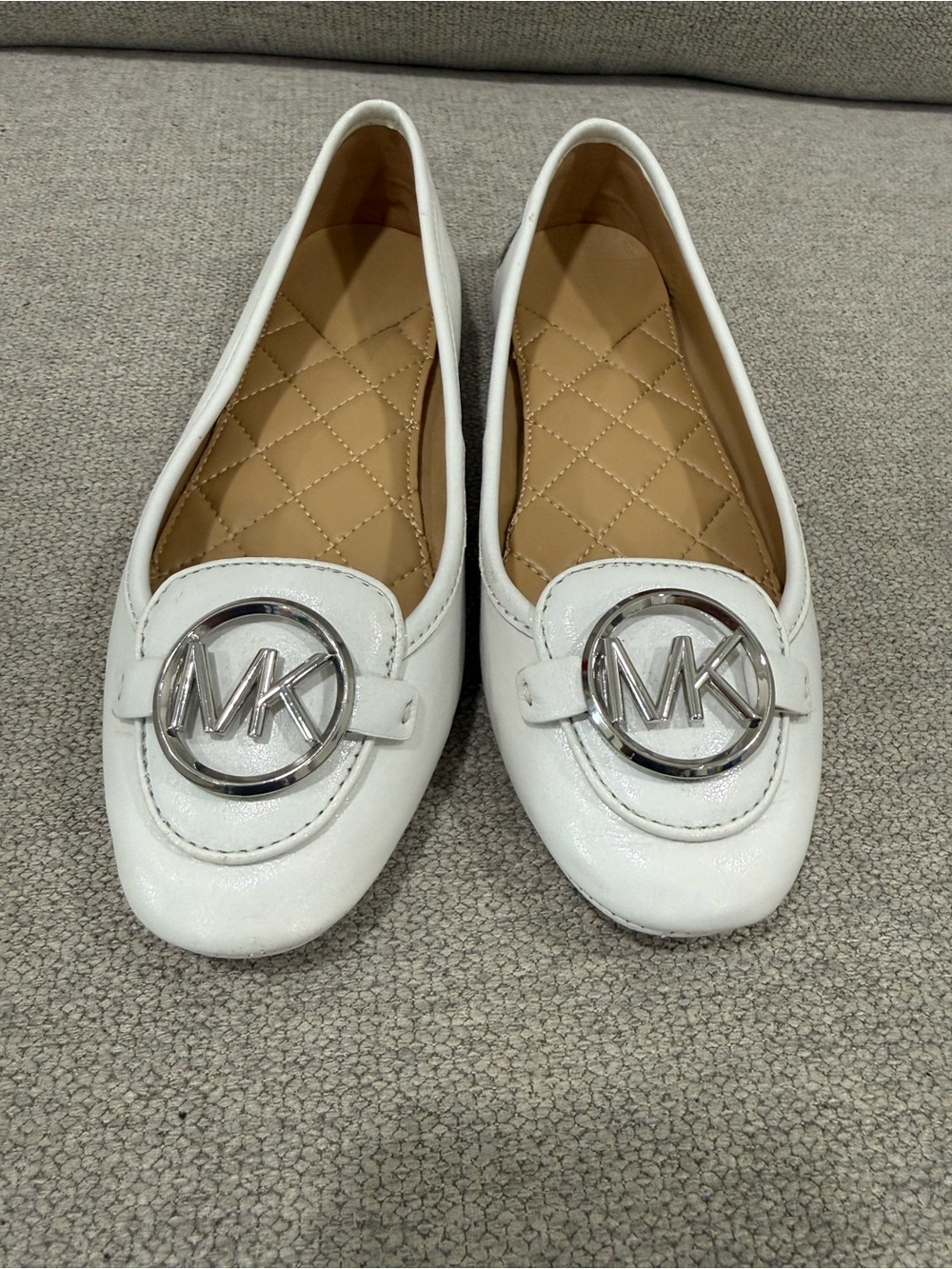 Michael Kors White Leather MK Logo Ballet Flats